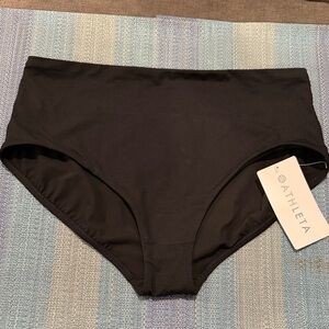 Athleta High Waisted Solid Black Swim Briefs NWT! L